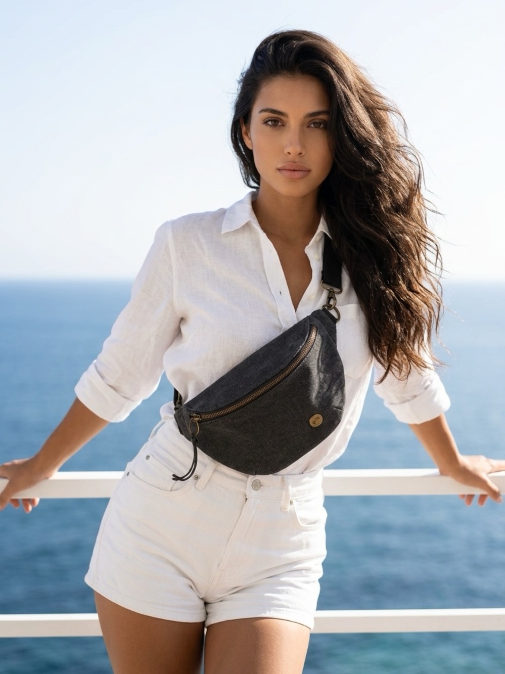 Canvas Crossbody Belt Bag - Charcoal